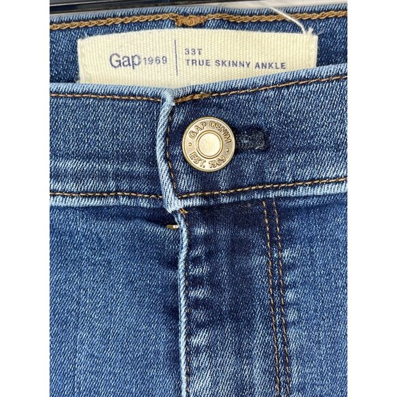 Gap 1969 Women’s True Skinny Ankle Jeans 33 Tall Blue Zip Pockets Stretch - Picture 6 of 11